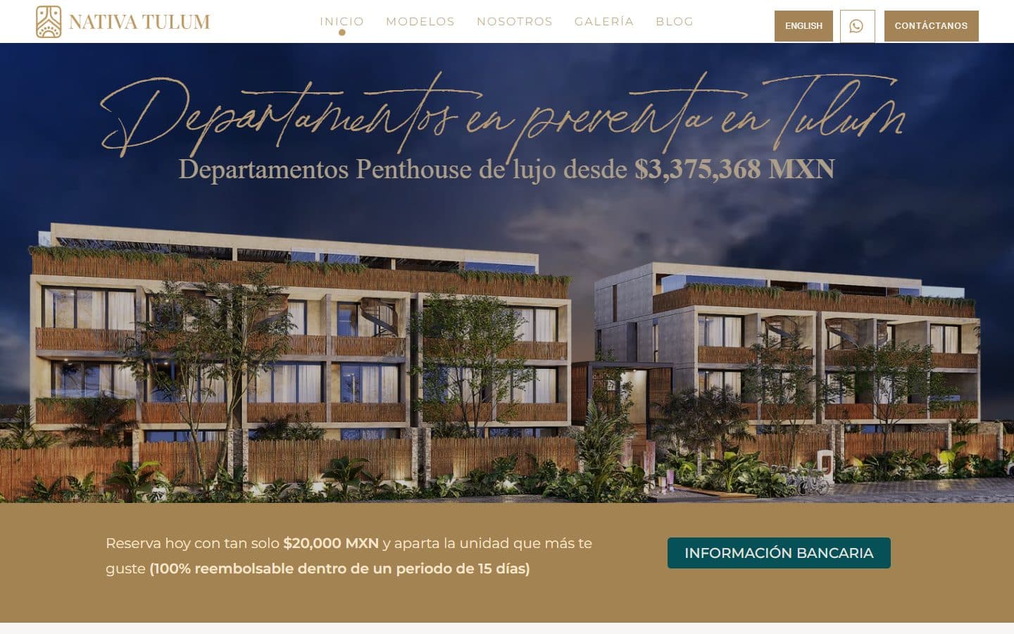 Nativa Tulum — The live site (Desktop)
