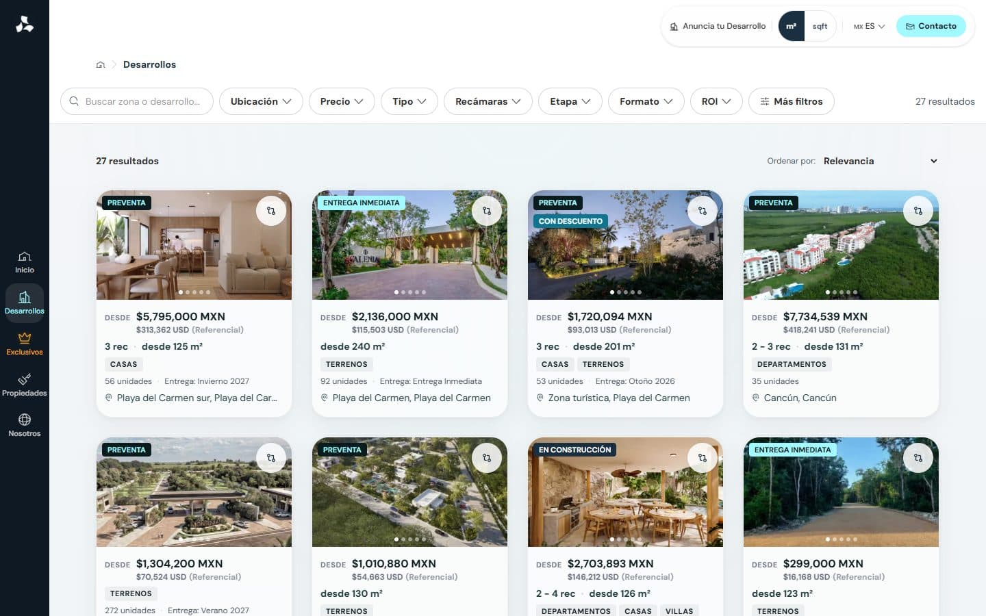 Propyte — El catálogo de desarrollos, con filtros (Web)