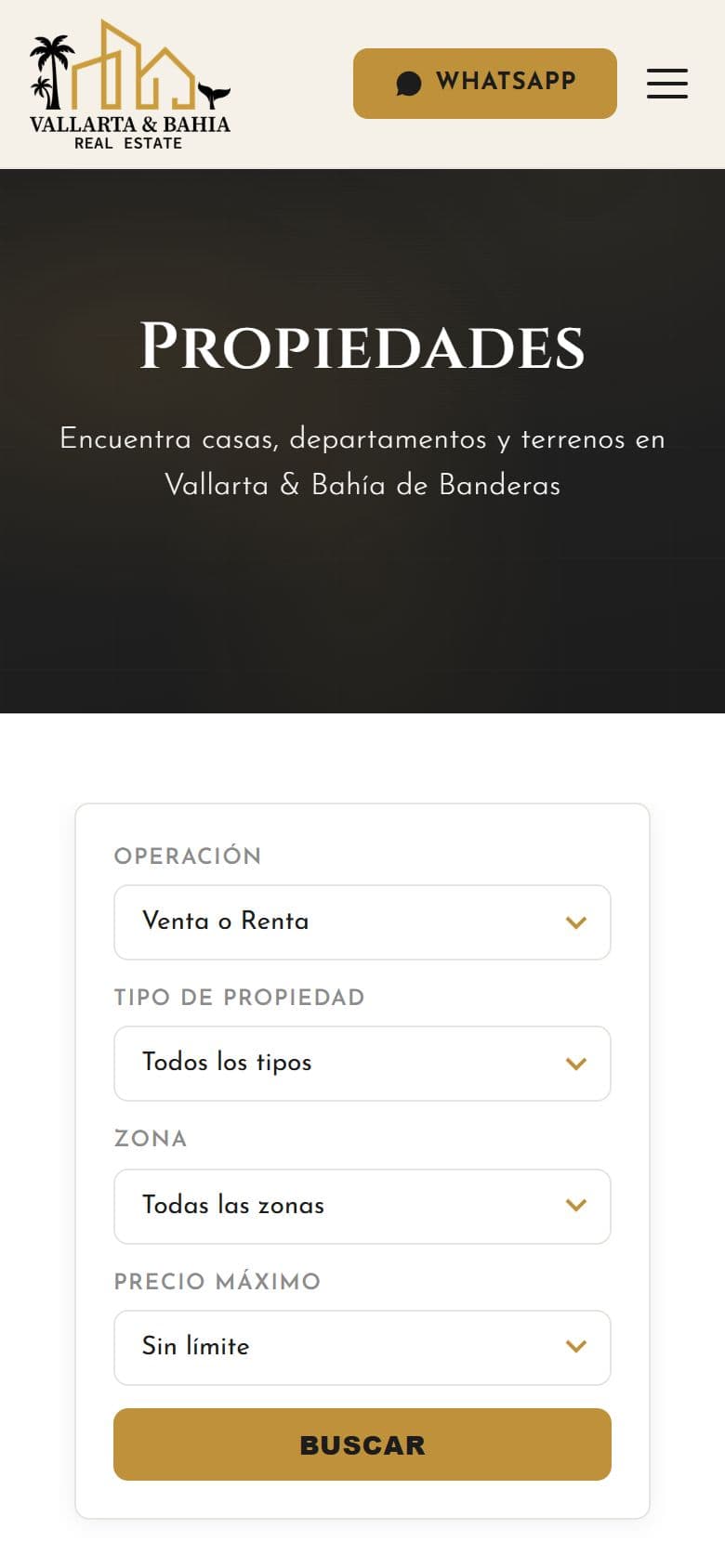 Vallarta & Bahía Real Estate — The property search (Mobile)