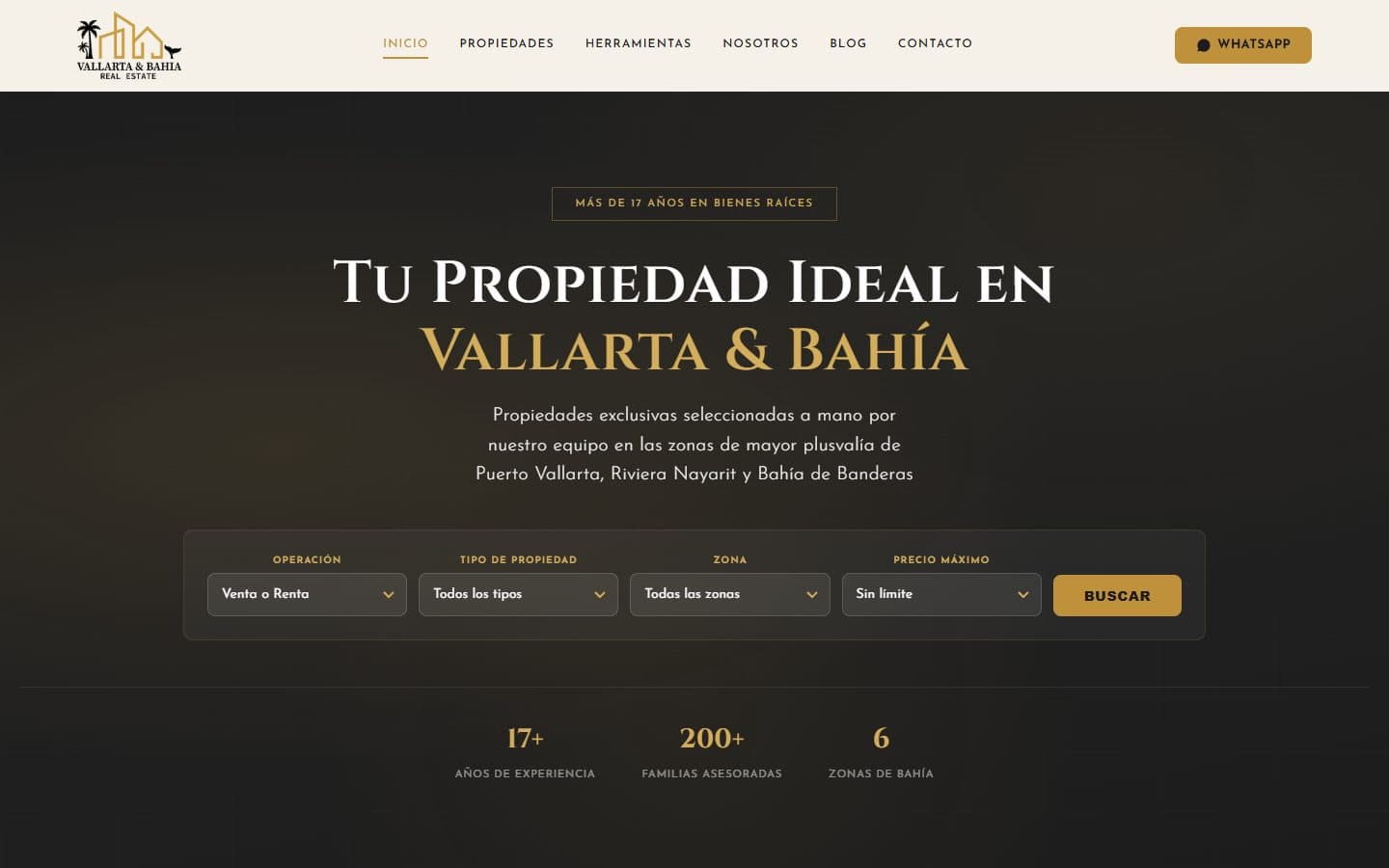 Vallarta & Bahía Real Estate — The home page (Desktop)